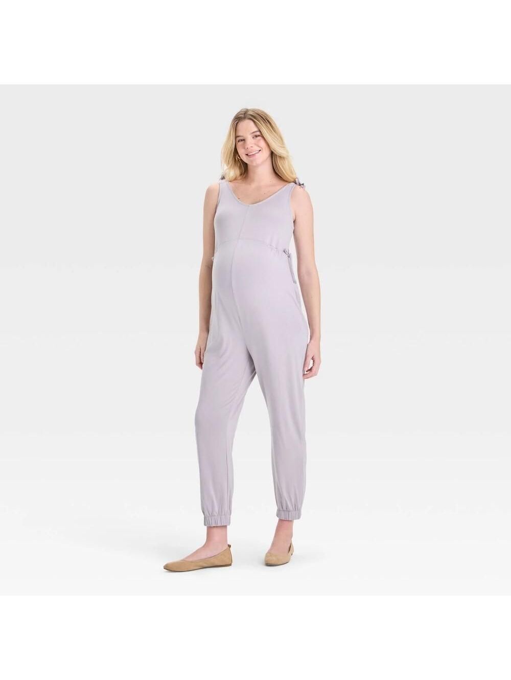 Knit Maternity Jumpsuit Isabel Maternity  Gray L Heavyweight Rayon-Spandex